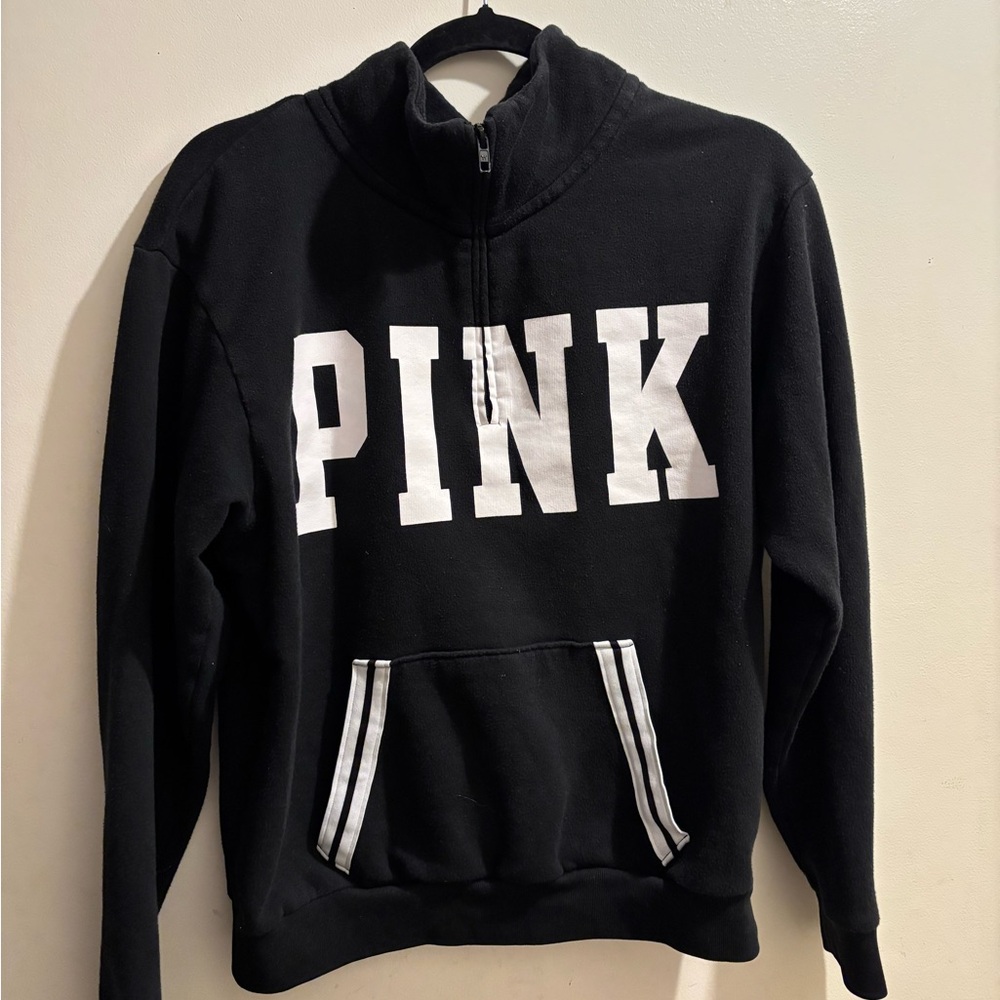 PINK black and white Sweatshirt quarter zip.